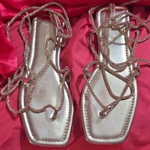 Metallic Rose Gold Lace-Up Women’s Sandals